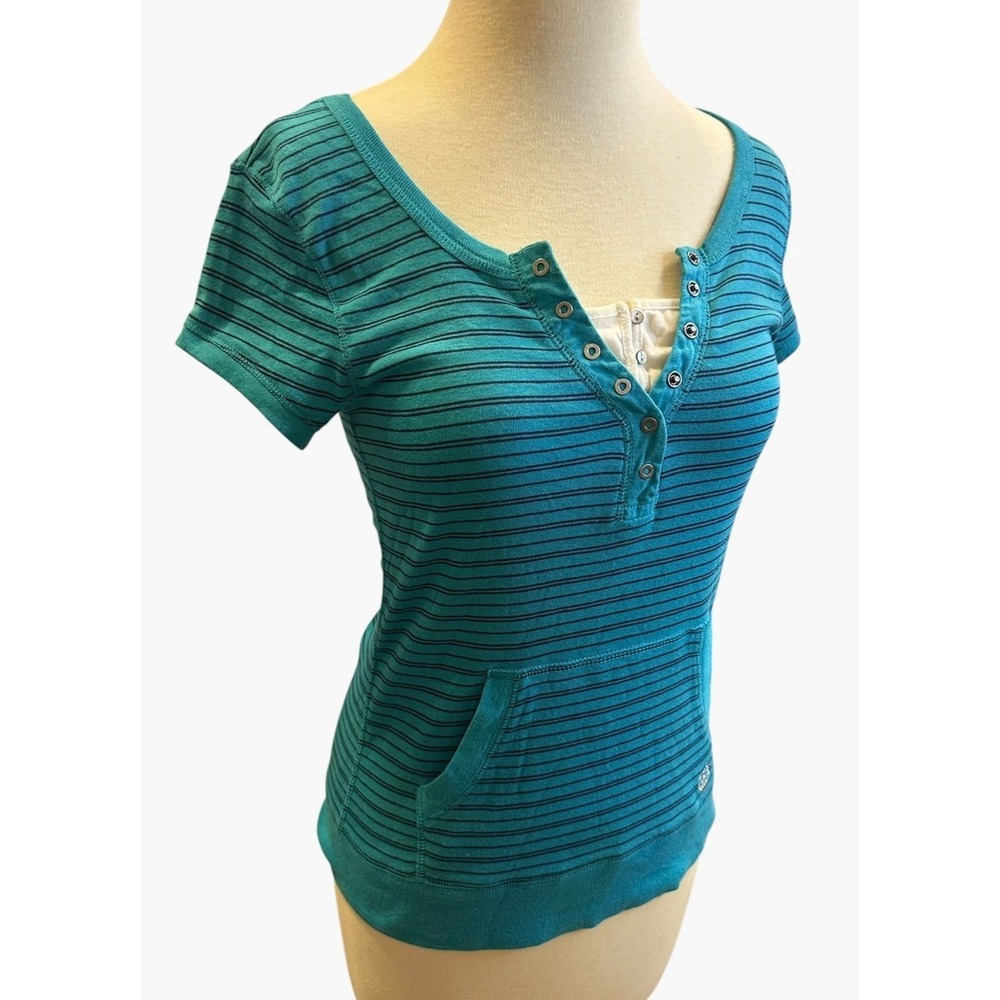 NWT Y2K Energie Striped Henley Top SS Kangaroo Pocket Junior Large Bella Swan - Picture 3 of 16